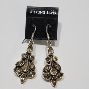 Vintage Sterling Silver Yellow Citrine Chandelier Style Drop Earrings